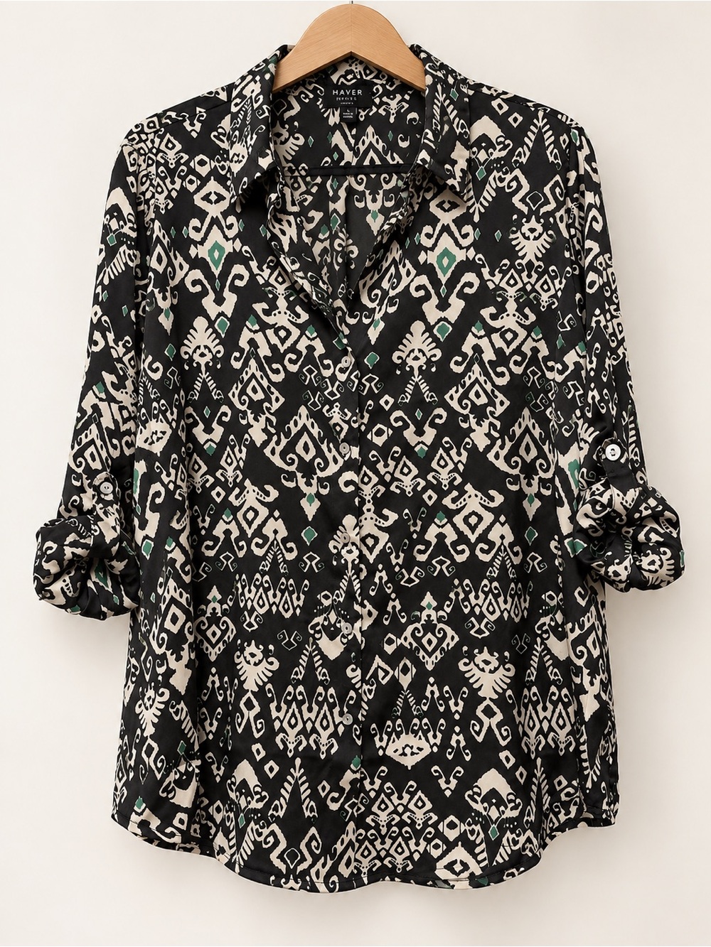 Haver London Black & Off-White Geometric Print Button-Up Blouse XL